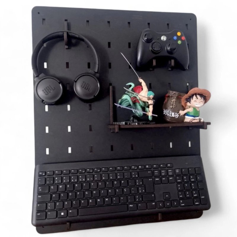Pegboard MDF 54x40 Organizador Setup Gamer Home Office Preto