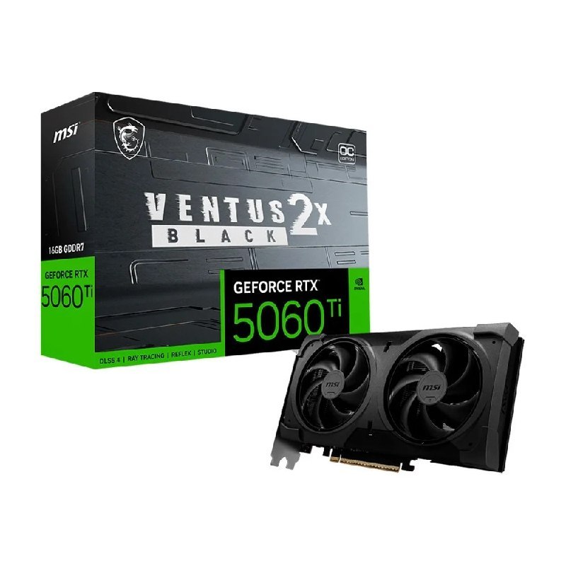 Placa de Vídeo NVIDIA GeForce MSI RTX 5060 Ti Ventus OC Black Plus 2X 16GB - 128 Bits