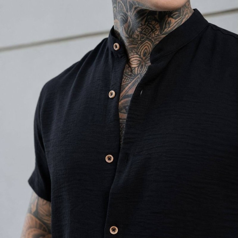 Camisa Manga Curta Gola Padre Masculina Festa Trabalho
