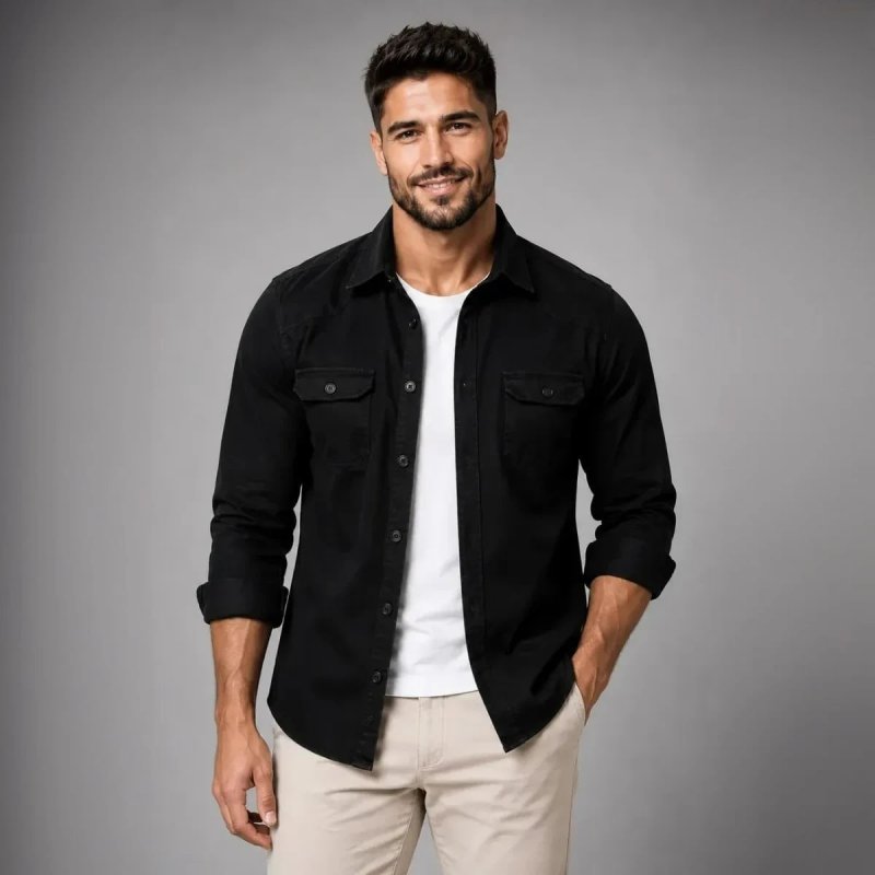 Camisa Jeans Social Masculina Slim Manga Longa + Frete Grátis