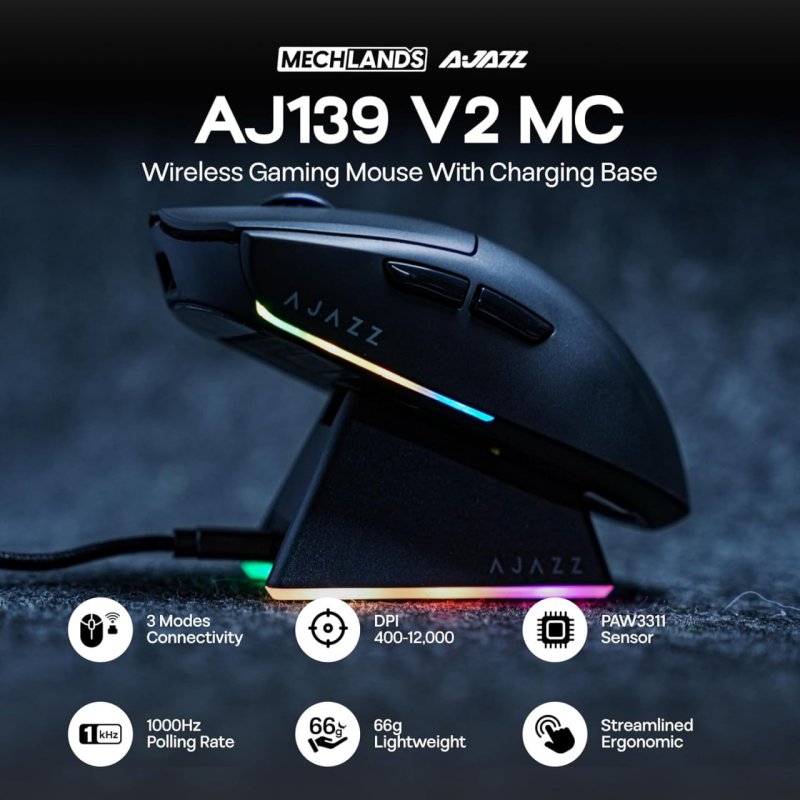 MechLands Mouse para jogos AJAZZ AJ139 V2 MC com base de carregamento