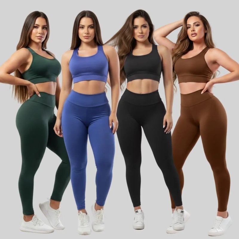 4 Conjuntos Calça Legging Fitness Feminina Academia
