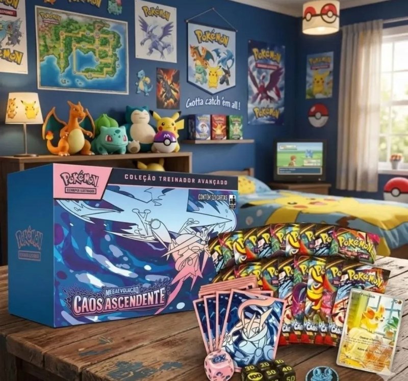 Cartas Pokémon Box Colecionável TCG Coleção Mega Caos Ascendentes com 121 Cards Copag