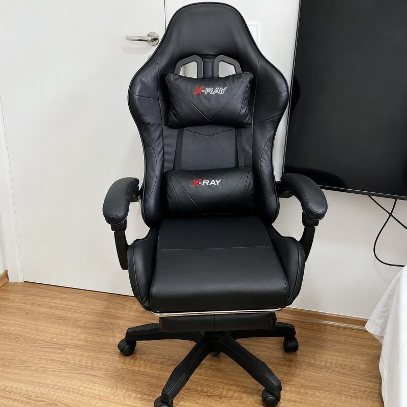 Cadeira Gamer Reclinável X-Ray Fit Preta Ergonômica com Apoio para Pés