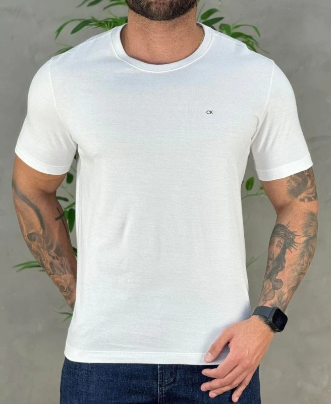 Camiseta Calvin Klein Meia Malha Basica Upper Ck Branca