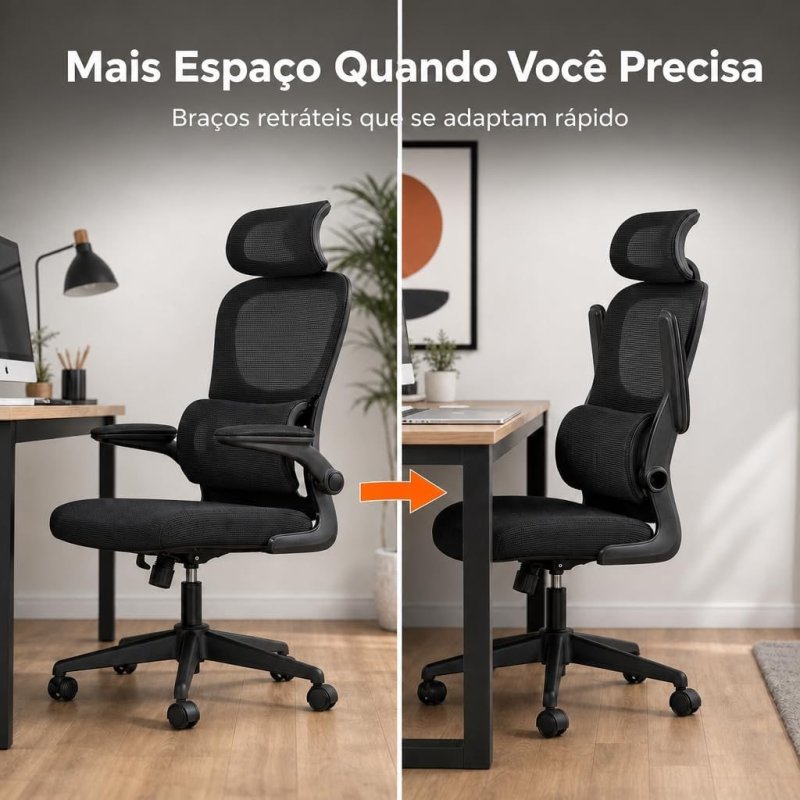 Cadeira de Escritório Almirante P600 Mesh Reclinável Preta 150Kg