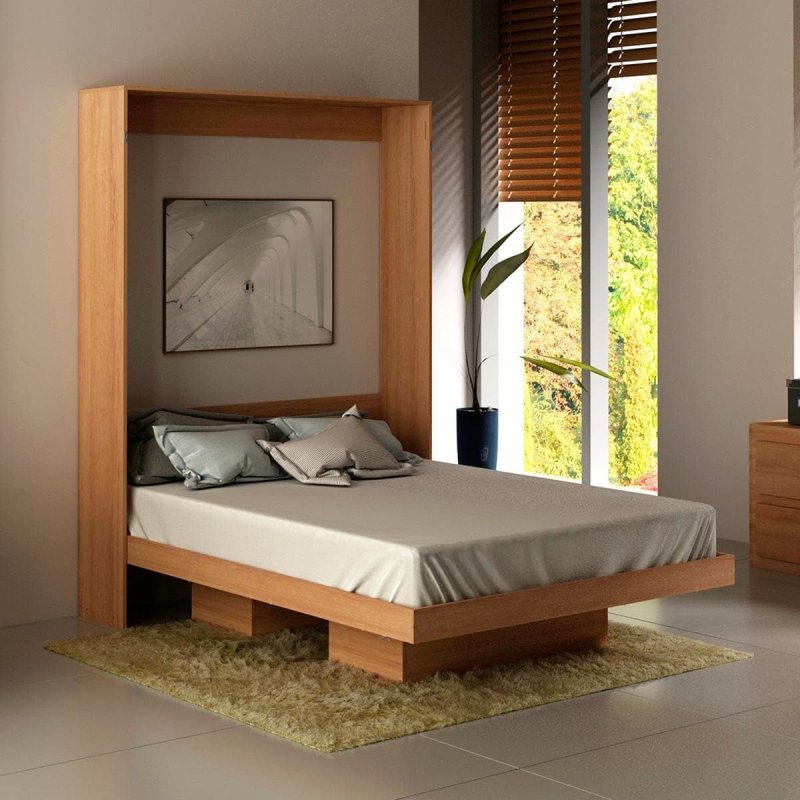 Cama de Casal Multifuncional Articulável com 2 Prateleiras – Amêndoa
