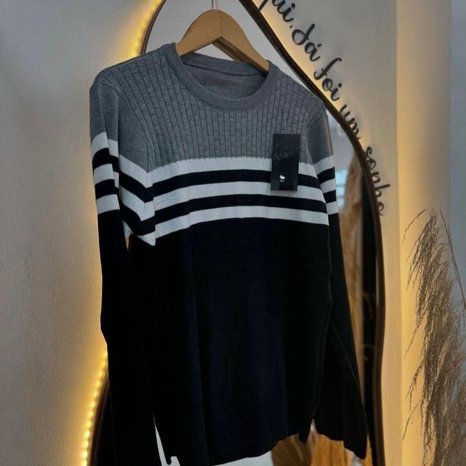 Suéter Blusa de Tricot Listrado (2 cores) + Frete Grátis