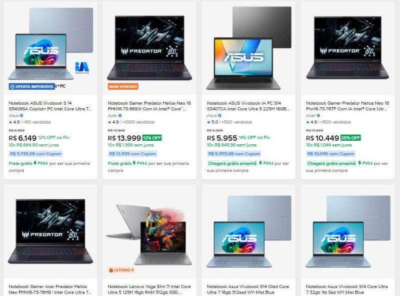 NOTEBOOKS COM R$400 OFF NO MERCADO LIVRE