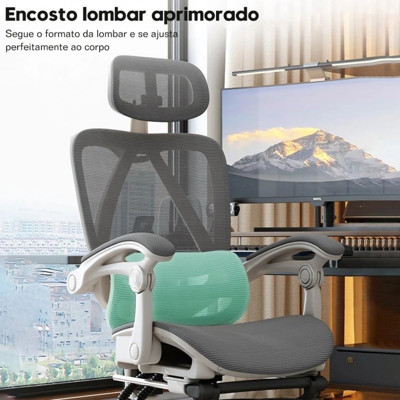 Cadeira Gamer Ergonômica Ajuste 90° a 145°, Apoio de Cabeça e Lombar Ajustável, Malha Respirável, 140kg