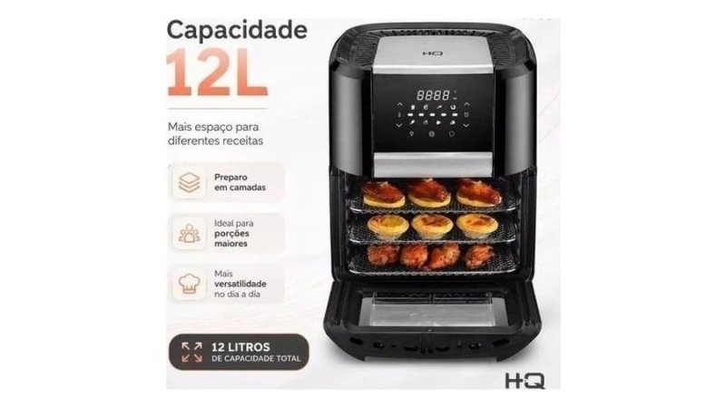 Fritadeira Elétrica Air Fryer Oven Hq 12 Litros 1700W Preto Ra 015 220v