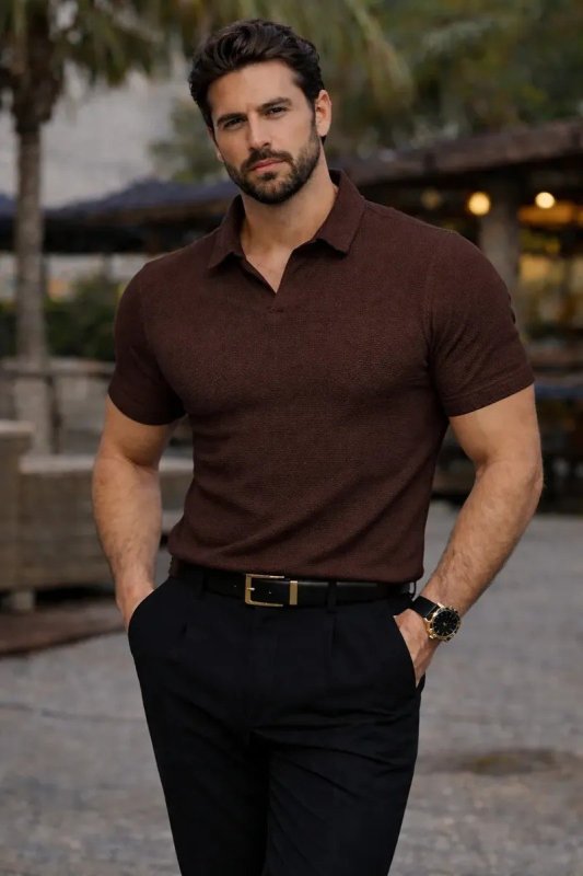 Camisa Camiseta Polo Masculina Texturizada Sem Botão