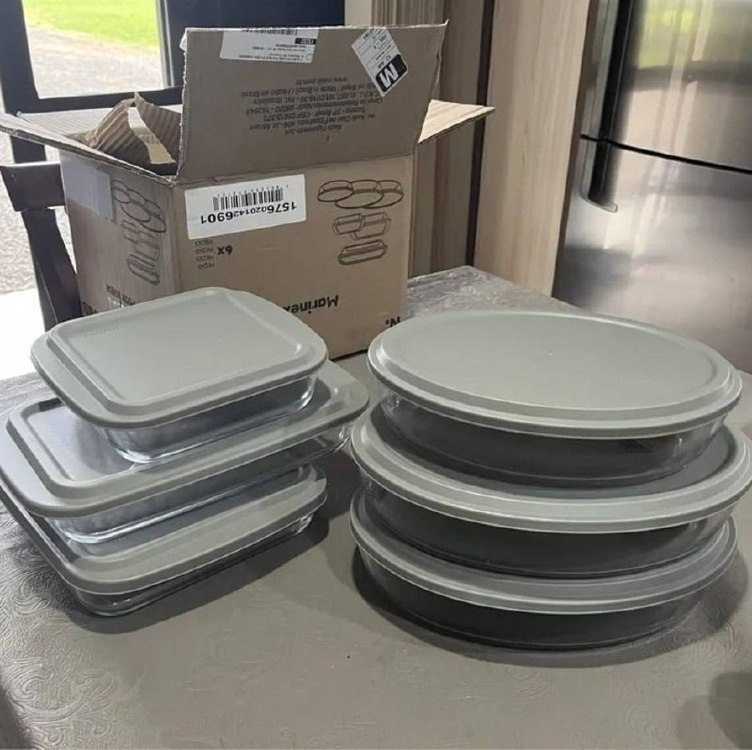 Conjunto Assadeiras 6 Peças de Vidro com Tampa Cinza Marinex