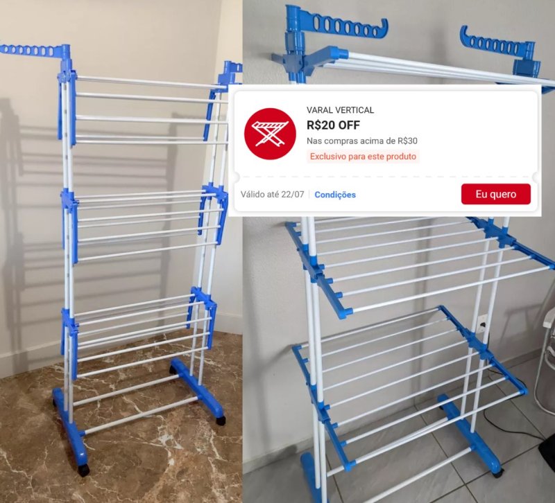 Varal De Roupa Aço Inox Dobrável Vertical Azul