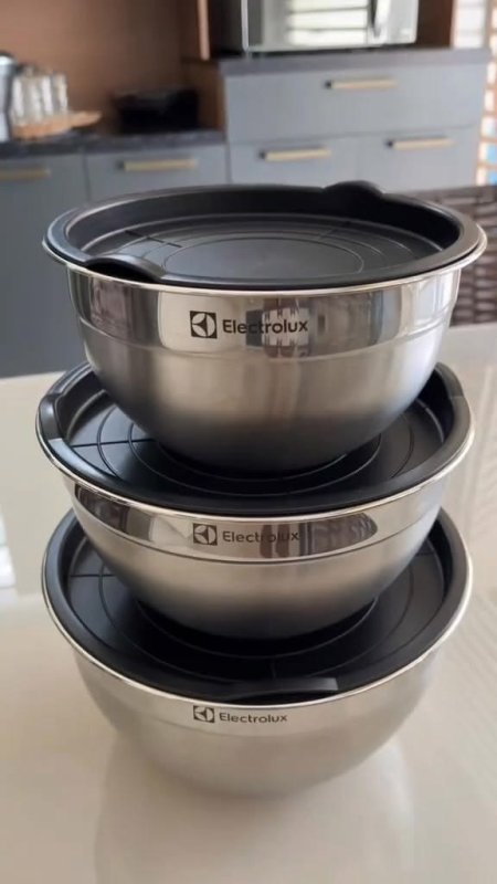 Electrolux Kit Bowls Tigelas em Inox com Tampa Plástica 3 Unidades + Frete Grátis