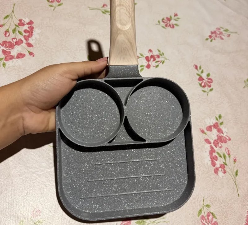 Frigideira Antiaderente Com 3 Cavidades Para Ovo E Panqueca De Alumínio Cinza-escuro