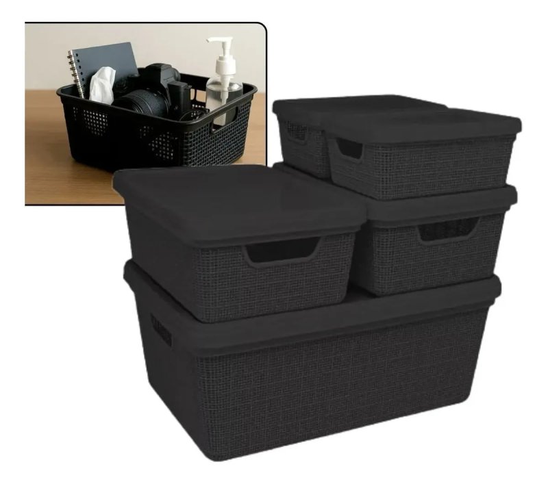 Kit com 5 Caixas Organizadoras Multiuso (2L, 6L e 16L)