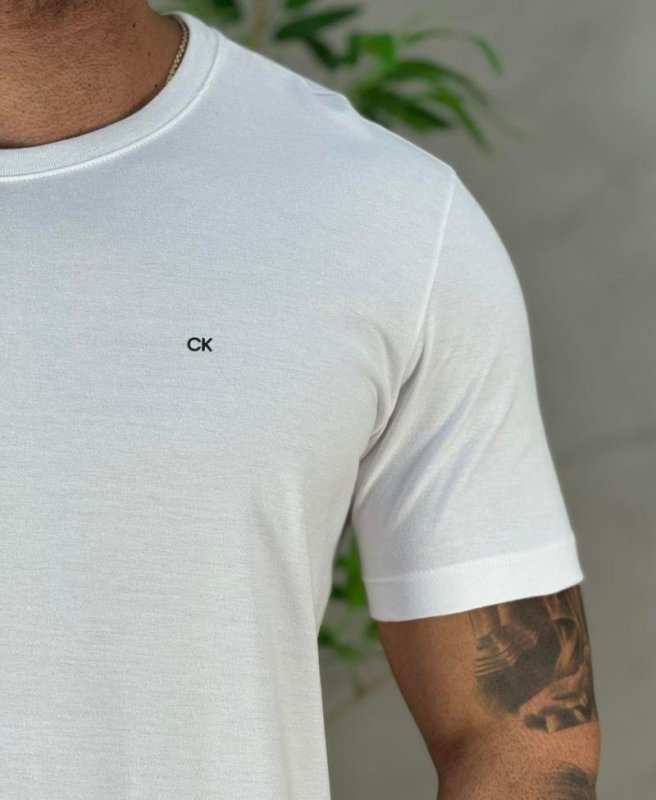 Camiseta Calvin Klein Meia Malha Basica Upper Ck Branca