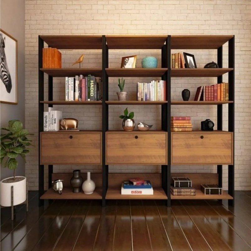 Conjunto 3 Estantes para Livros Industrial