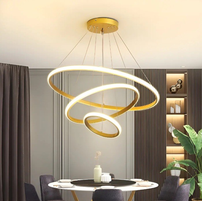 Lustre Pendente Led Moderno Anéis Led 89w 3 Arcos Dourado + Frete Grátis