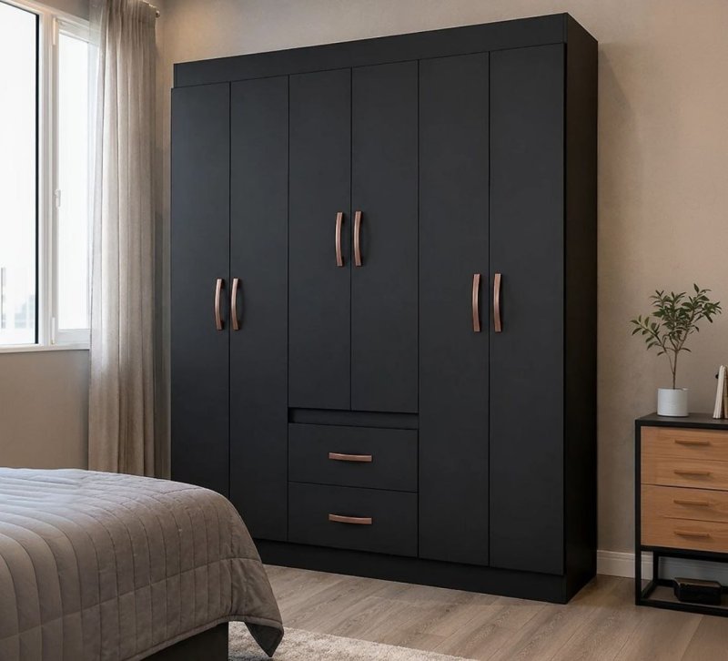 Guarda Roupa Solteiro 6 Portas 2 Gavetas Sidney Doripel Cor Preto