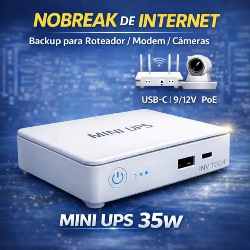 Mini Nobreak UPS 35W para Roteador, Modem e Câmeras