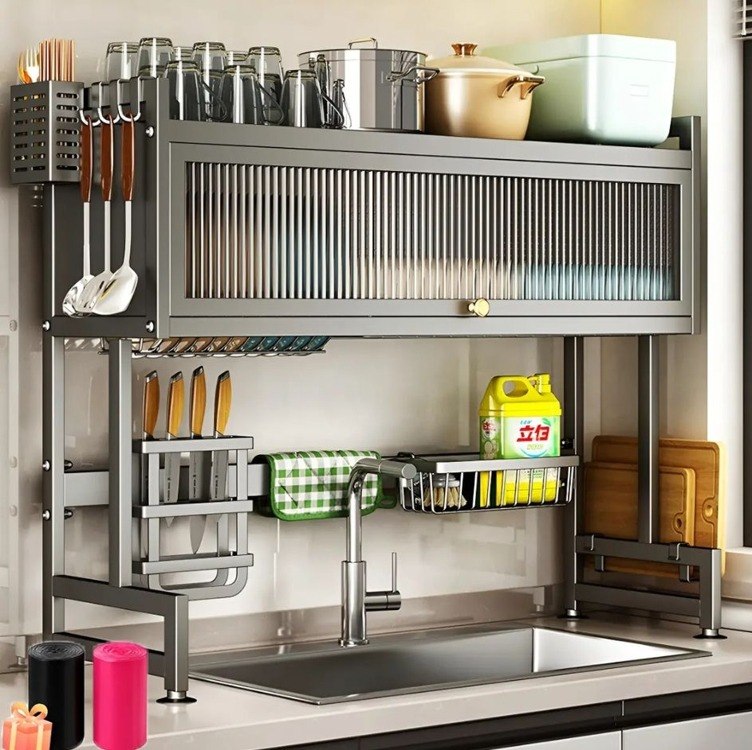 Escorredor De Pratos Louça Preto Cozinha Suspensa 65cm 18pçs + Frete Grátis