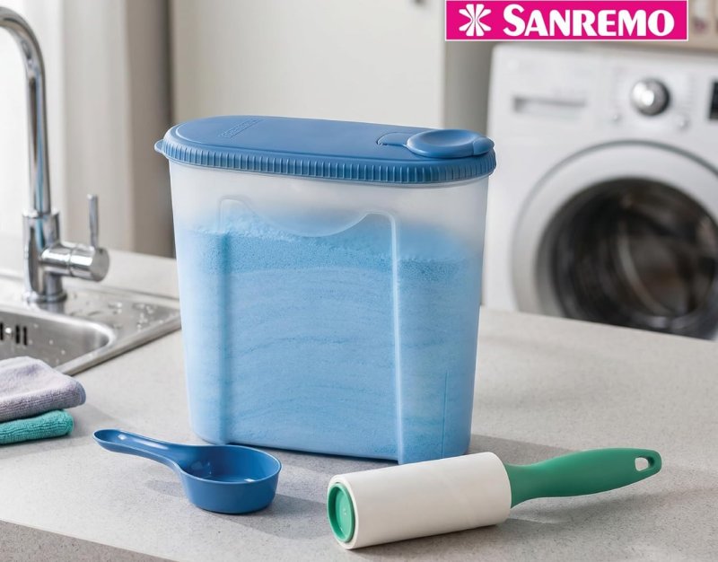 Conjunto Lavanderia Sanremo Porta Sabão Dosador e Rolo Adesivo