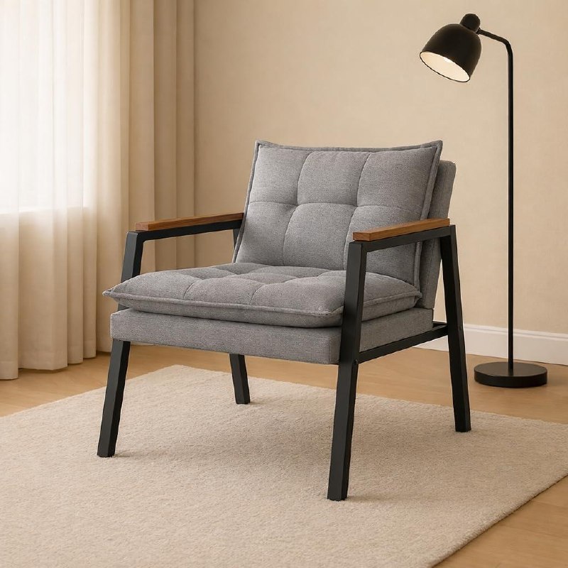 Poltrona Decorativa Grace em Linho Cinza