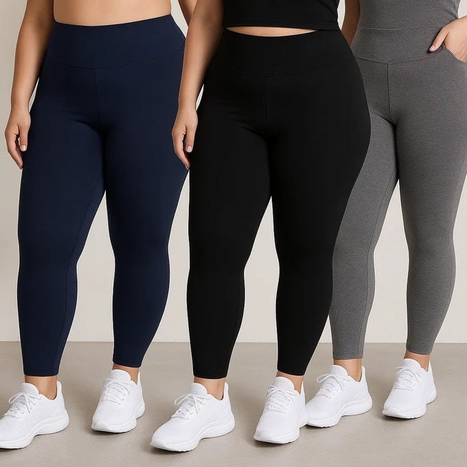 Kit 3 Calças Feminina Legging Grossa Para Academia Cós Alto