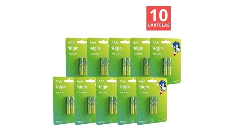 Pilha Elgin Alcalina Palito AAA Cx.10 Cartelas de 2 Unidades
