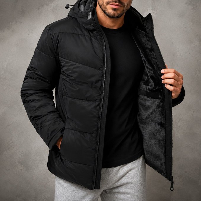 Jaqueta Puffer Térmica com Capuz Forro