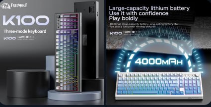 Teclado Mecânico Sem Fio Freewolf K100 Rgb