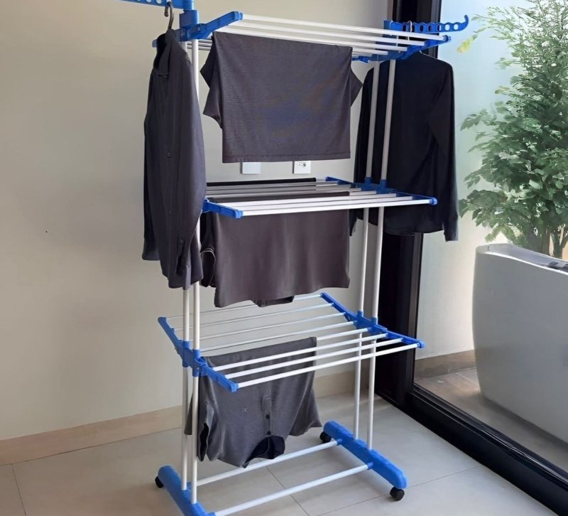 Varal De Chão Grande De Roupas 3 Andares Dobrável Cor Azul Kontuz 170 Cm