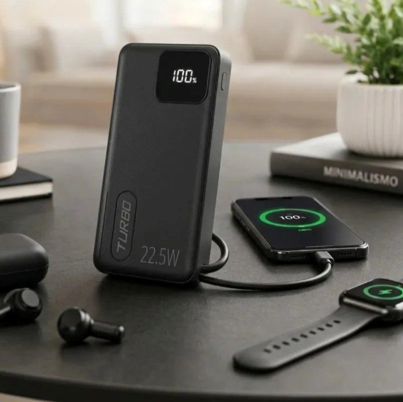 Power Bank 10000mAh Carregador Portátil Turbo 22,5W PD USB-C