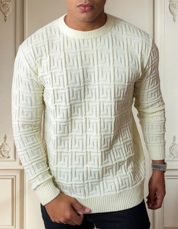 Suéter Masculino Lã Tricot Manga Longa Trabalhado