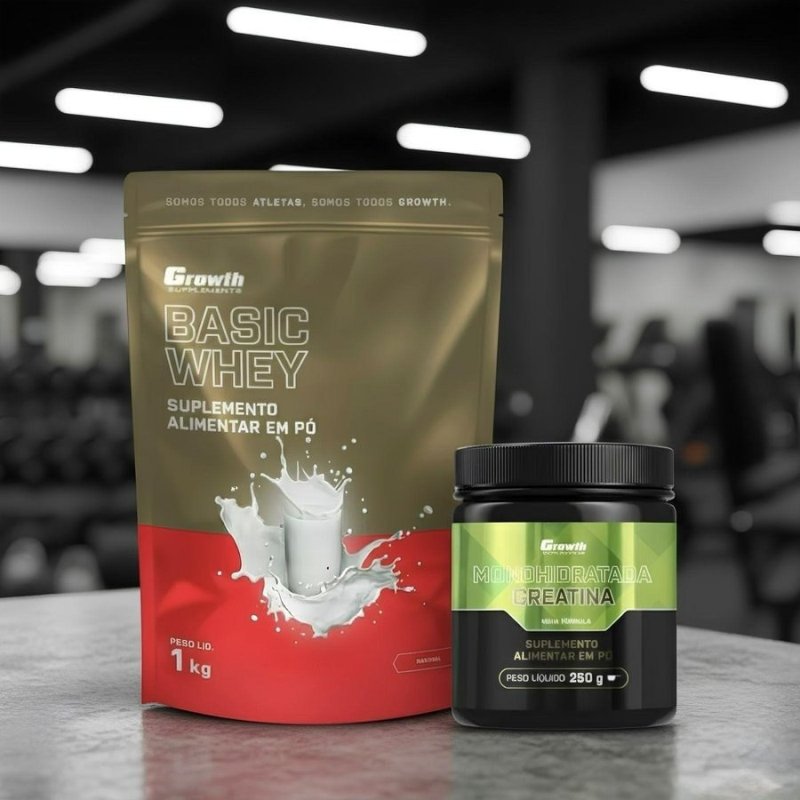 Kit Growth: Whey Protein Basic Natural 1kg + Creatina Monohidratada 250g + Frete Grátis