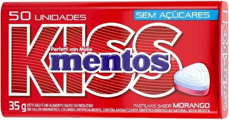 Pastilhas, Mentos, Kiss, Sem Açúcar, Sabor de Morango 35g 50 Unidades