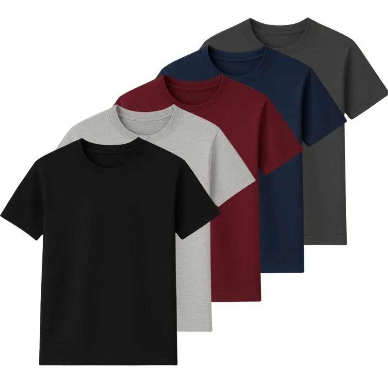Kit com 5 Camisetas Básicas de Algodão Gola Redonda