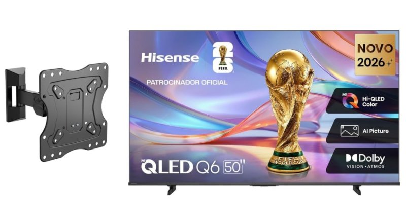 Hisense Smart Tv 4K 50" Polegadas 50Q6QVV + Suporte Tv Elg