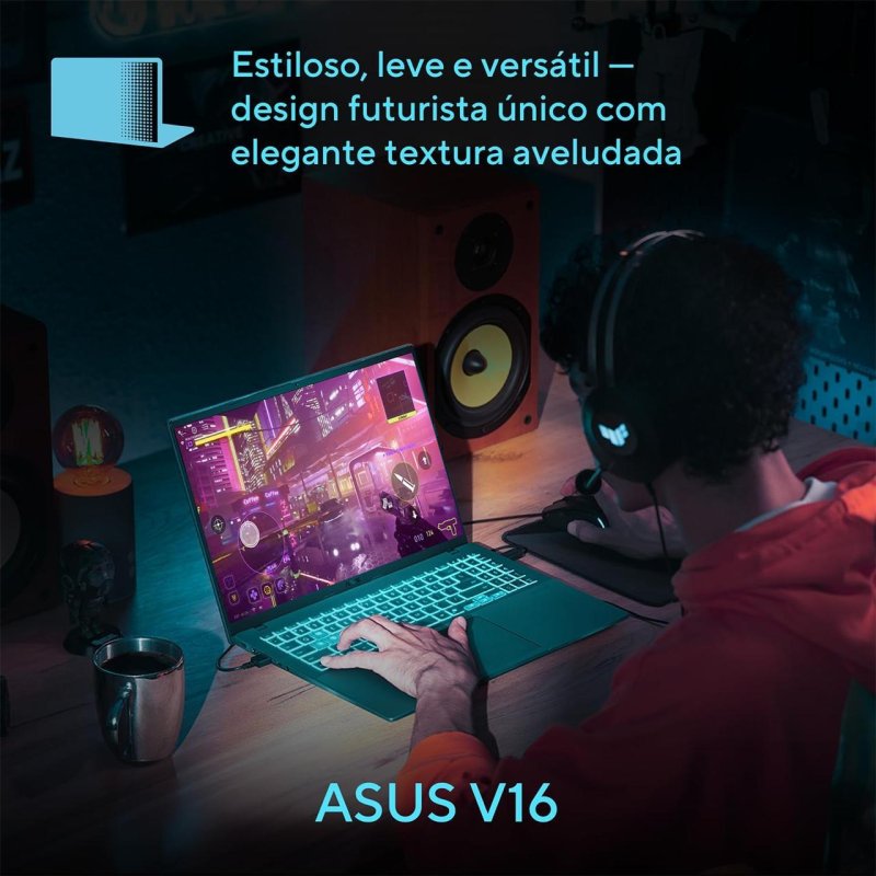 Notebook Gamer ASUS V16 com RTX 4050, 8GB RAM e SSD 512GB