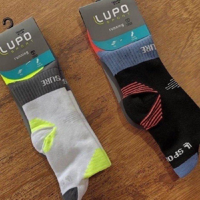 Kit com 2 Pares de Meias Corrida Lupo Dry Fit Cano Médio