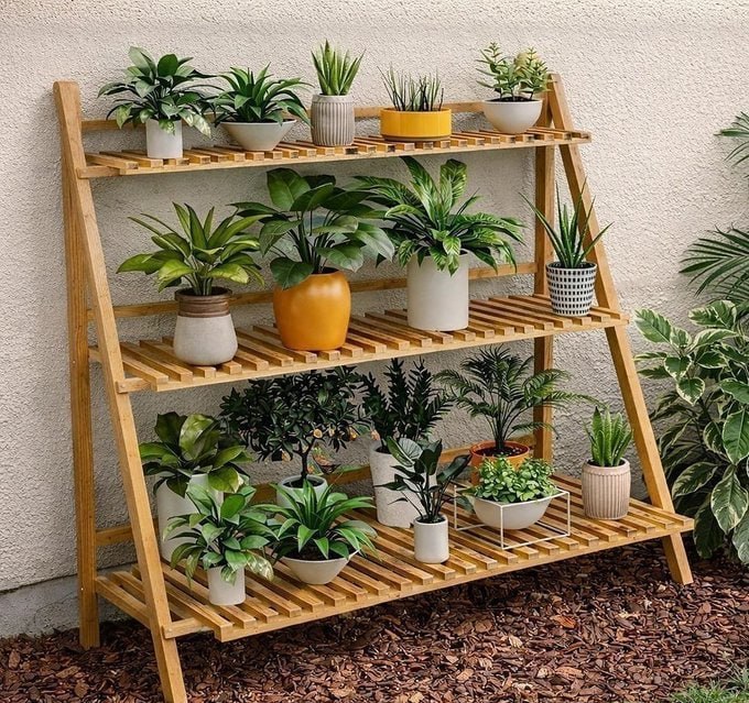 Estante Para Vasos De Plantas, Floreira De Madeira, Dobrável Madeira