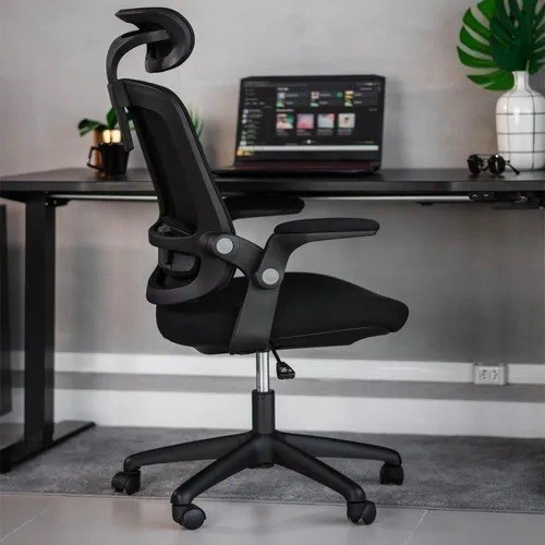 Cadeira Ergonômica Elements Astra Preta com Apoio Lombar e Cabeça, Encosto Ajustável, Mesh Respirável