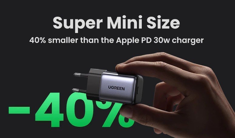 Ugreen 20W GaN 30W Suporte De Carregador Pd Qc Carregamento Rápido