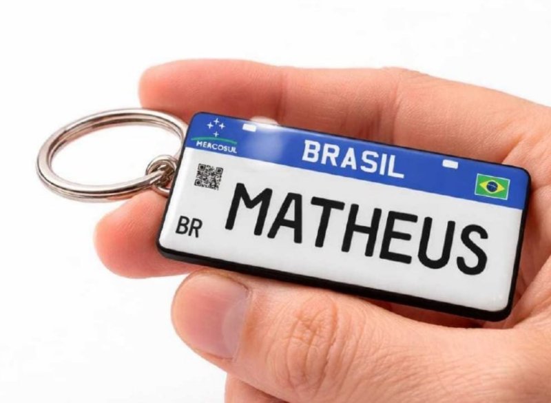 Chaveiro placa Mercosul nome personalizado