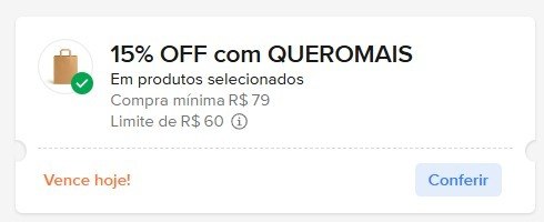 15% OFF nas compras acima de R$79,00 no Mercado Livre