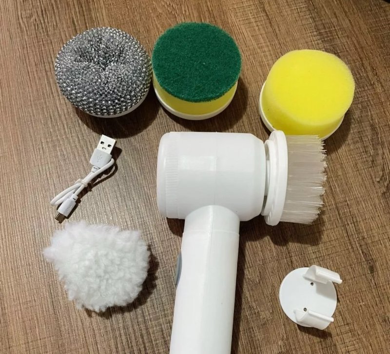 Escova de Limpeza 5 em 1 Sem Fio Limpador Multiuso Prático Com Mais Duas Cabeças de Escova