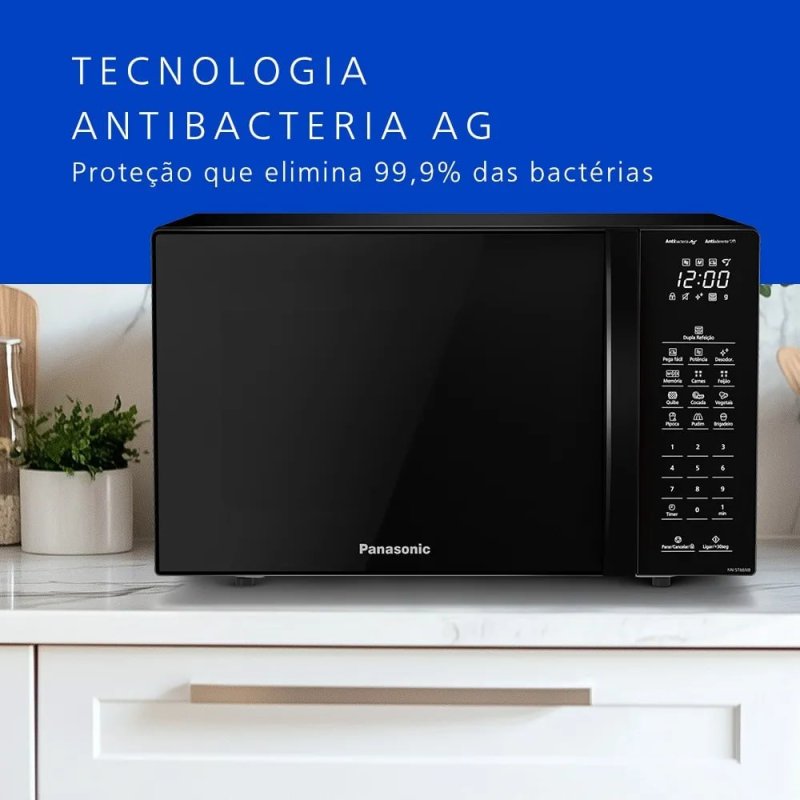 Microondas Panasonic Dupla Refeição 34L Black Glass display digital 900w (110V)