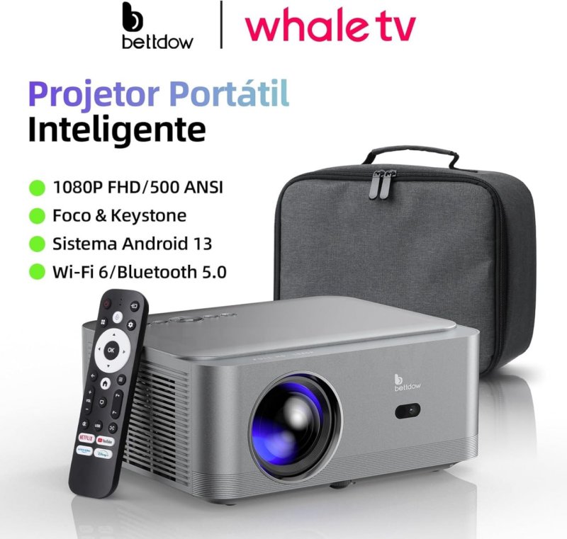Bettdow Projetor 4K 8K 18000 Lumens - HD 1080p Nativo - WiFi 6 Bluetooth 5.0